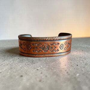 Vintage Solid Copper Thunderbird Cuff Bracelet Southwestern Stamped Design
